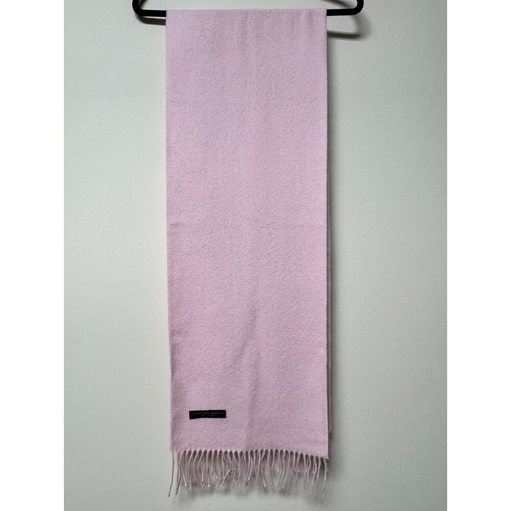 100% Baby Alpaca Blush Pink Fringe Scarf, 12" x 73"